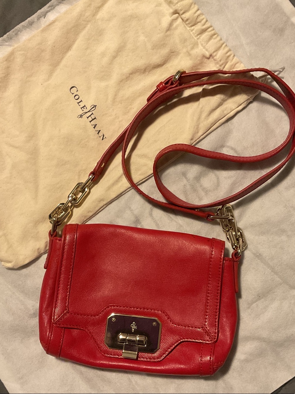 Cole Haan Red Leather Crossbody with Gold Hardware